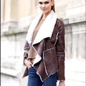 Anthropologie Mcginn Vegan Leather Sherpa Draped Moto Bomber Jacket